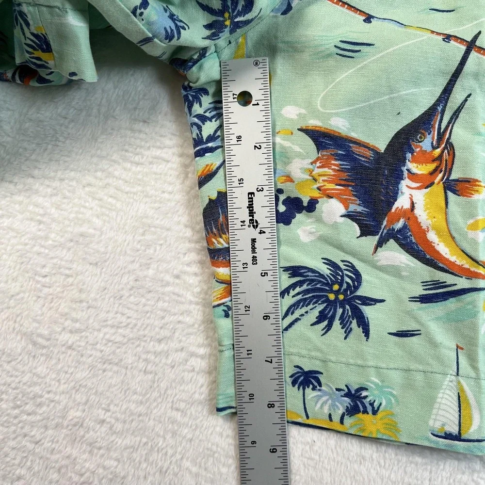 Polo Ralph Lauren‎ Shorts Mens 34 Green Linen Cotton Marlin Print 6 In Inseam